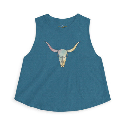 Pastel Bull Skull Crop Top — Women's Boho Western