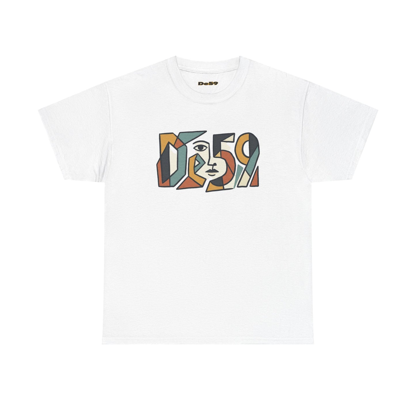 Abstract Face 'DES9' Graphic Tee — Retro Cubist Art Shirt