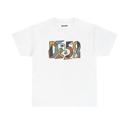 Abstract Face 'DES9' Graphic Tee — Retro Cubist Art Shirt