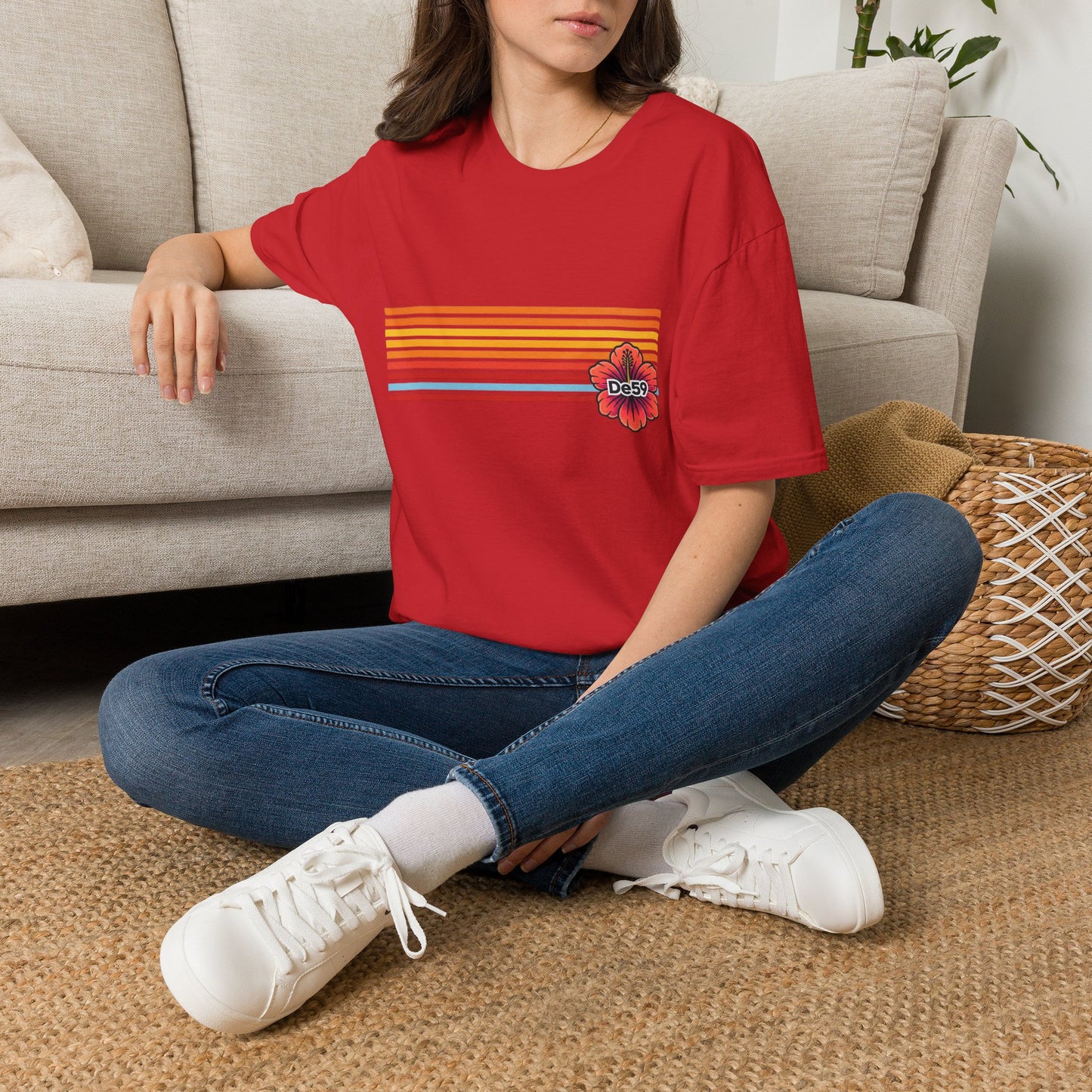 Retro Sunset Stripe T-Shirt — De59 Chest Logo