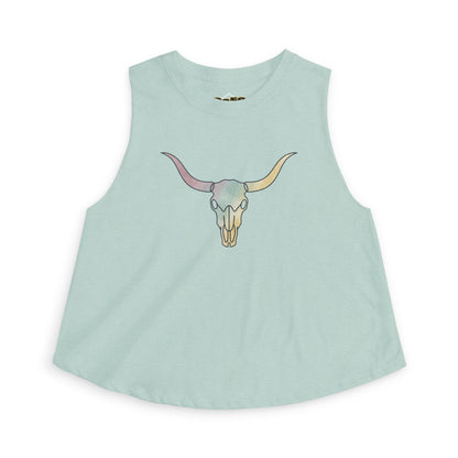 Pastel Bull Skull Crop Top — Women's Boho Western