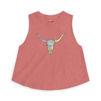 Pastel Bull Skull Crop Top — Women's Boho Western