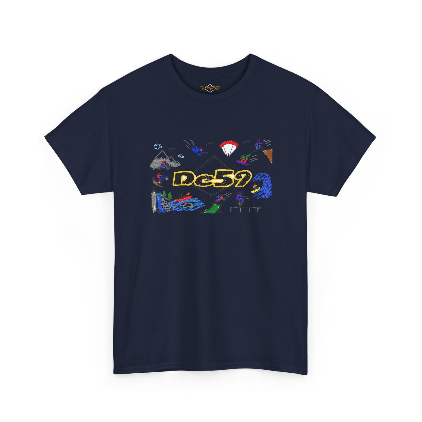 Des9 Graphic Tee — Colorful Surf & Skate Collage T-Shirt