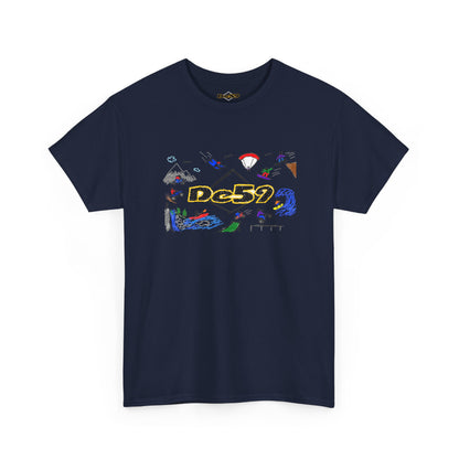 Des9 Graphic Tee — Colorful Surf & Skate Collage T-Shirt