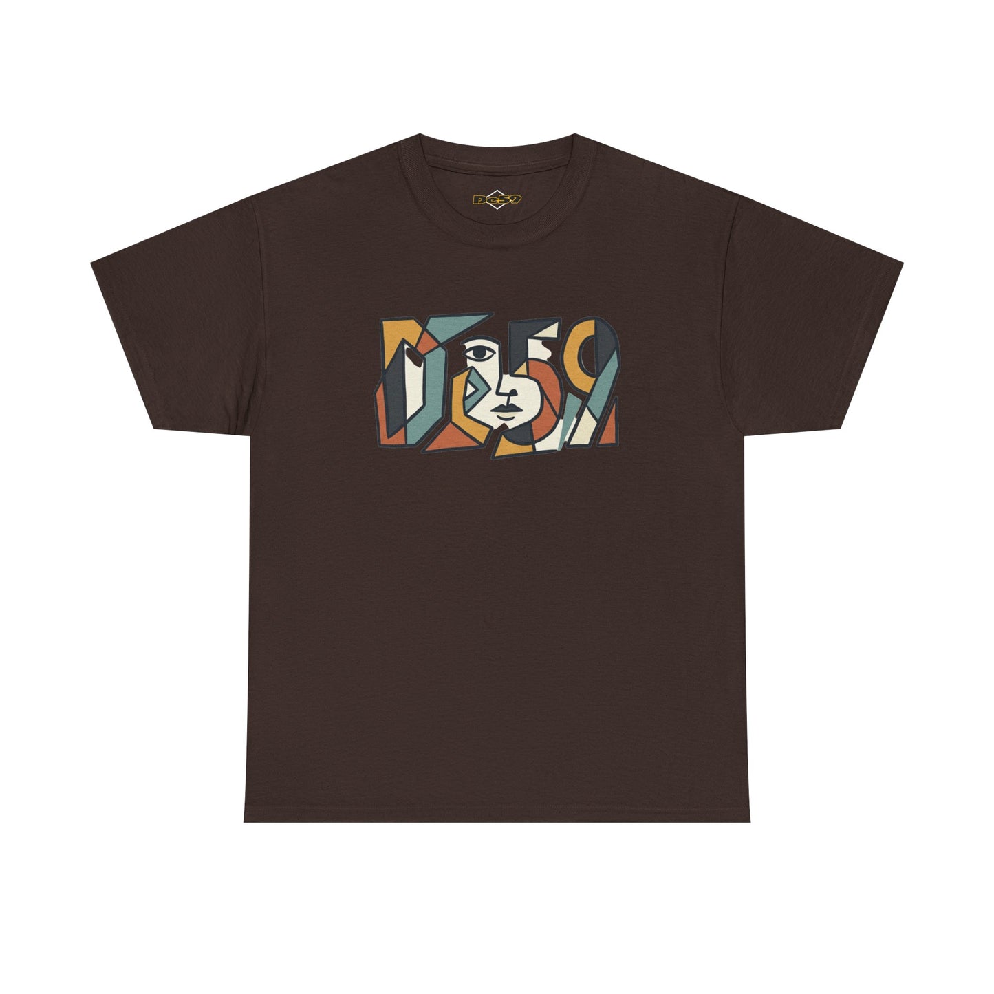 Abstract Face 'DES9' Graphic Tee — Retro Cubist Art Shirt