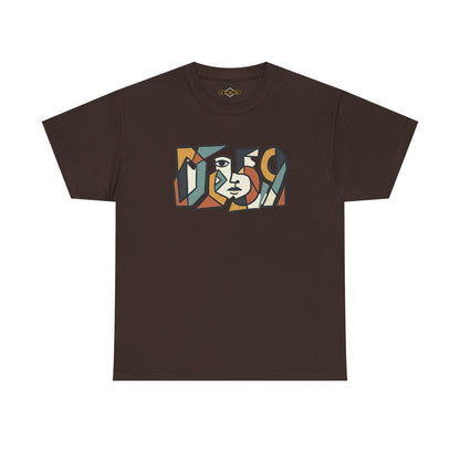 Abstract Face 'DES9' Graphic Tee — Retro Cubist Art Shirt