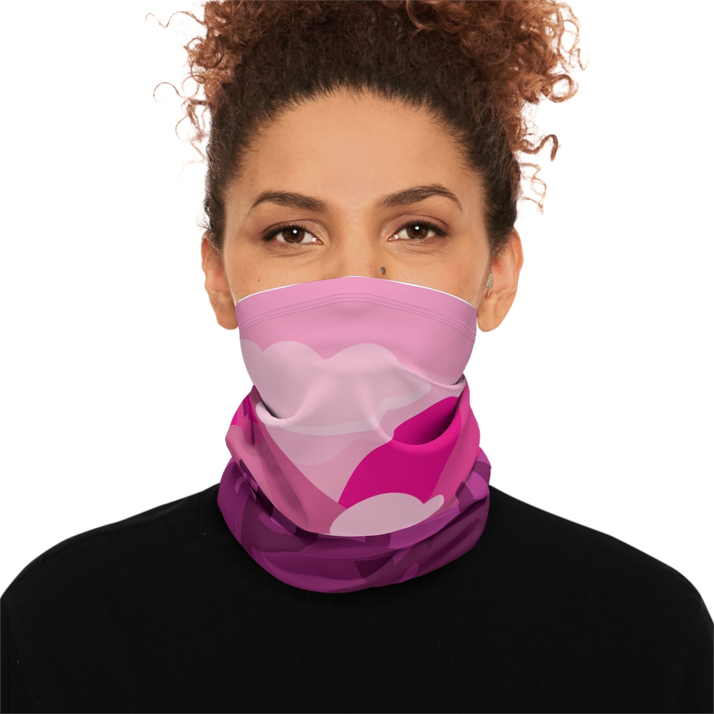 Pink Desert Sunset Neck Gaiter with Drawstring — Warm Winter Face Mask, Cactus Sunset Design