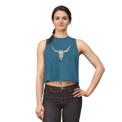 Pastel Bull Skull Crop Top — Women's Boho Western