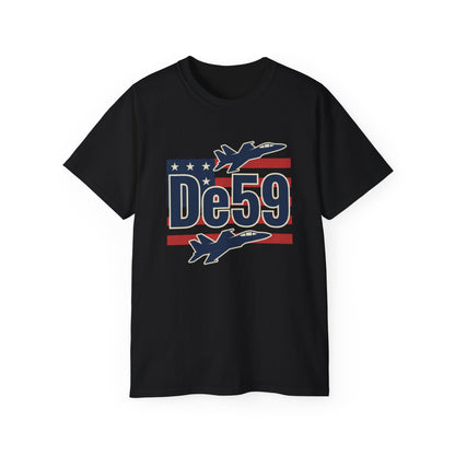 De59 Jet Fighter Tee — American Flag Military Aviation T‑Shirt