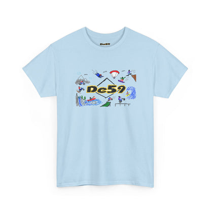 Des9 Graphic Tee — Colorful Surf & Skate Collage T-Shirt