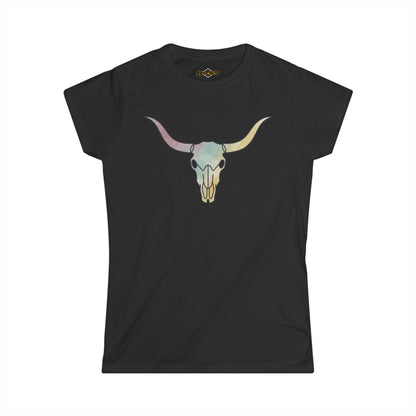 Women's Tee — Pastel Longhorn Skull (Red Star Back)