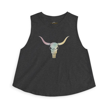 Pastel Bull Skull Crop Top — Women's Boho Western