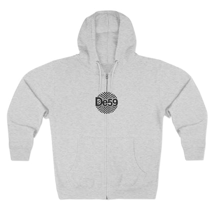 Zip Hoodie — Retro Checkered 'De59' Logo Zip-Up Hoodie