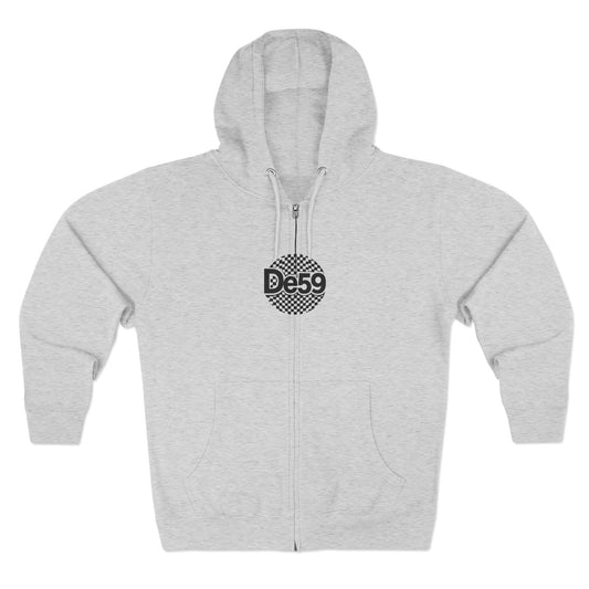Zip Hoodie — Retro Checkered 'De59' Logo Zip-Up Hoodie