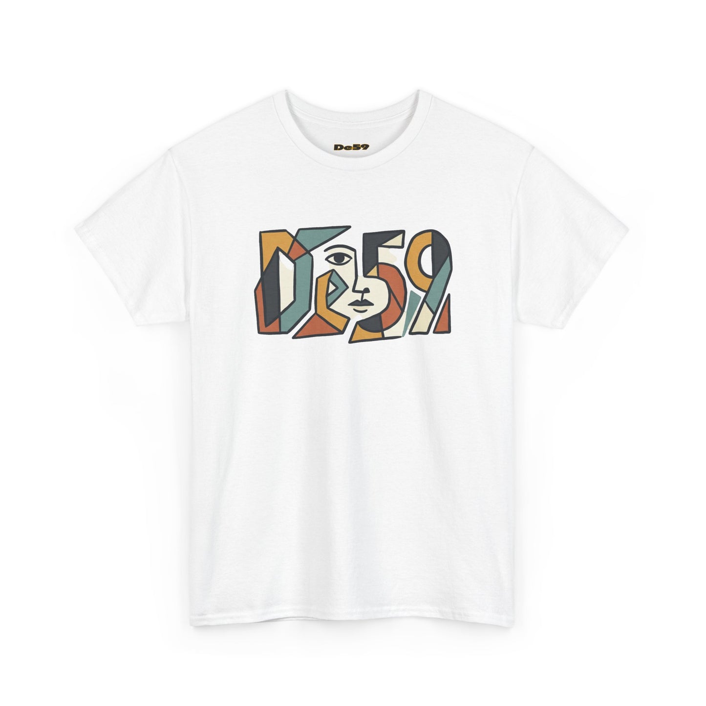 Abstract Face 'DES9' Graphic Tee — Retro Cubist Art Shirt