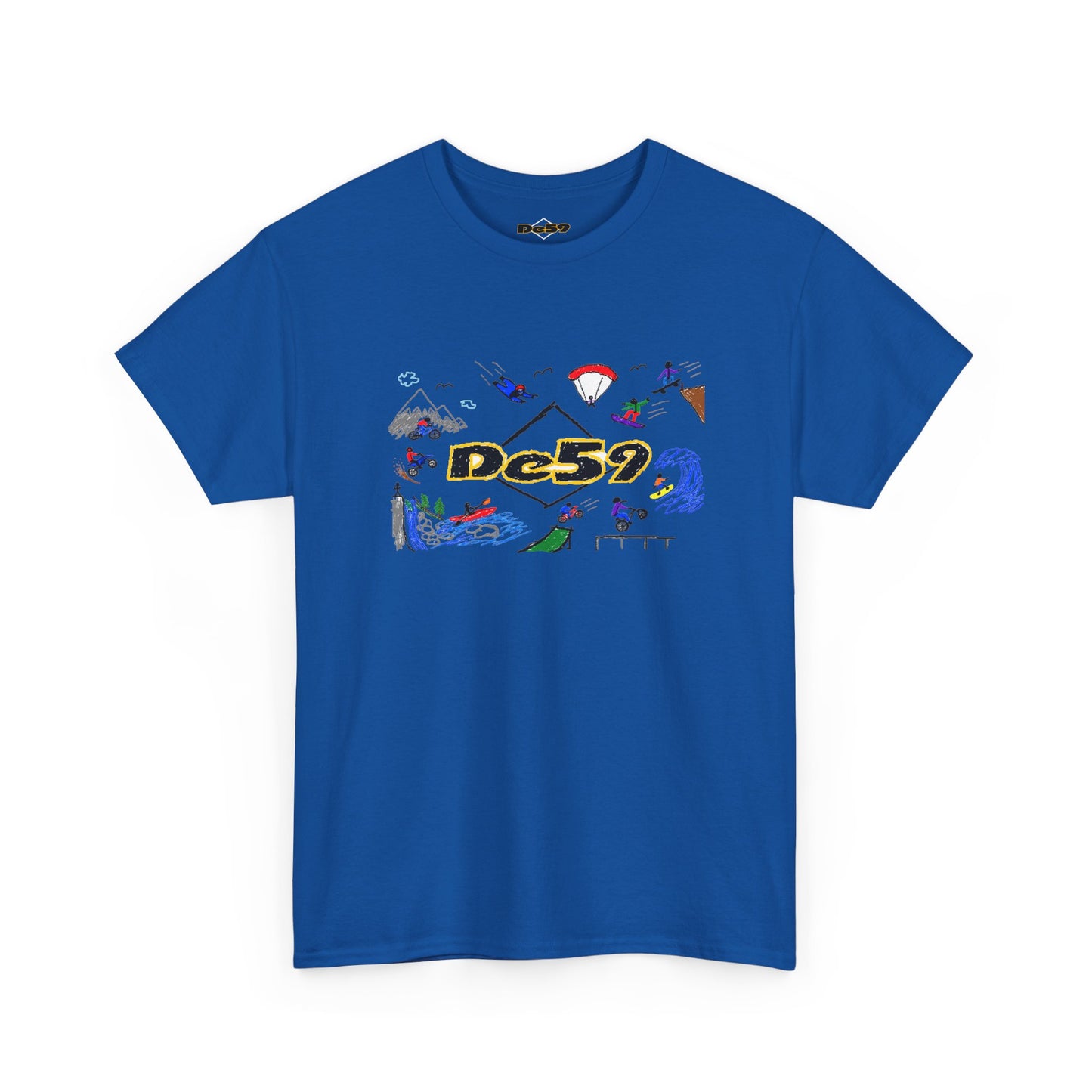 Des9 Graphic Tee — Colorful Surf & Skate Collage T-Shirt