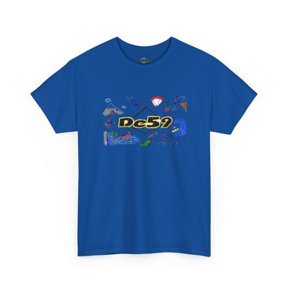 Des9 Graphic Tee — Colorful Surf & Skate Collage T-Shirt