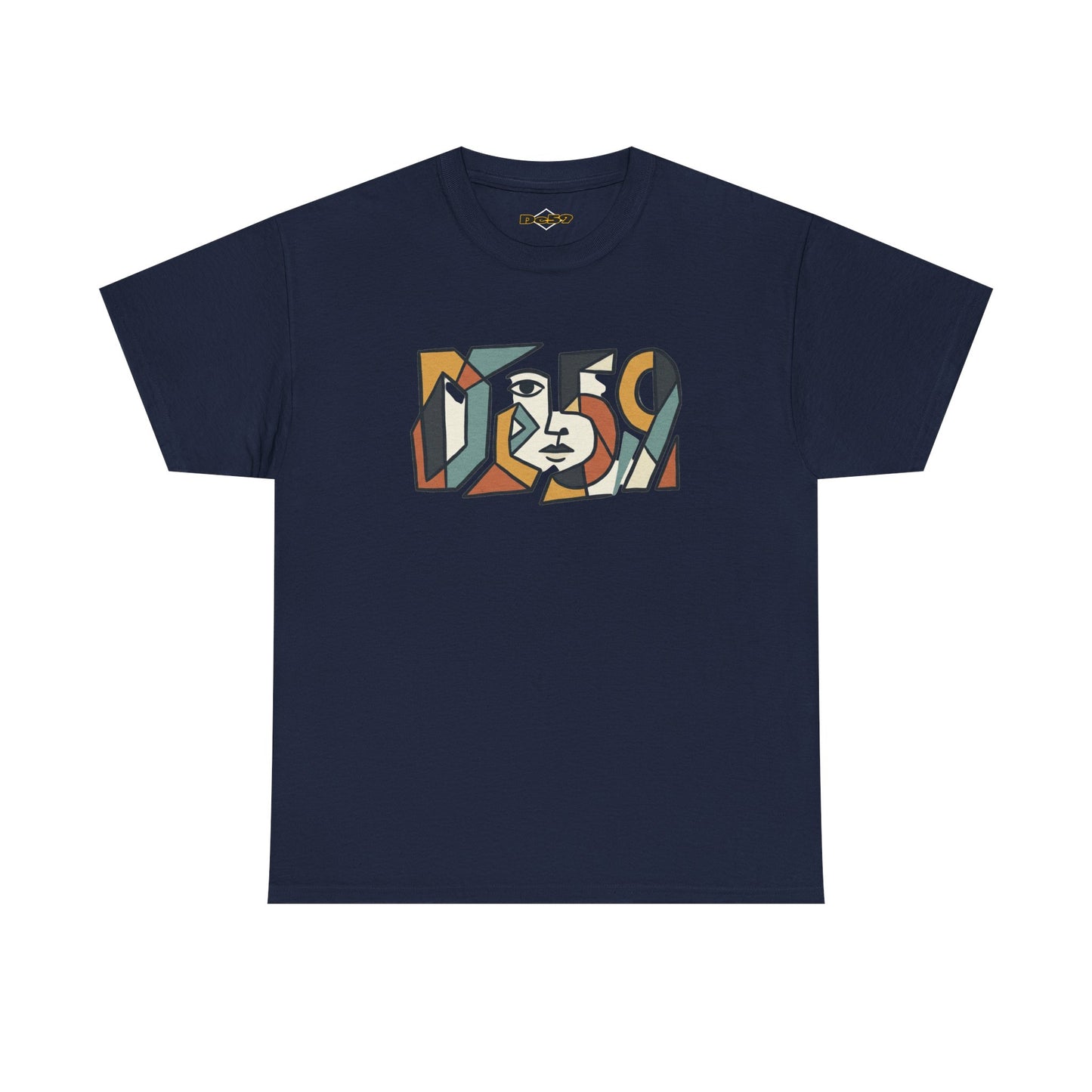 Abstract Face 'DES9' Graphic Tee — Retro Cubist Art Shirt