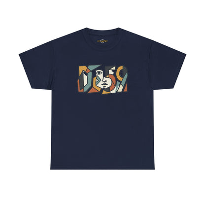 Abstract Face 'DES9' Graphic Tee — Retro Cubist Art Shirt