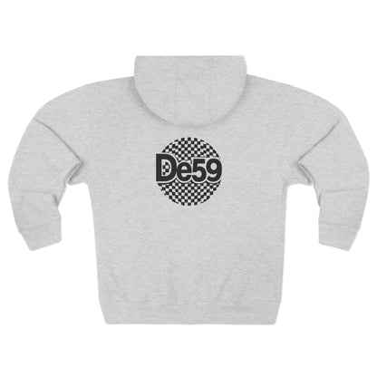 Zip Hoodie — Retro Checkered 'De59' Logo Zip-Up Hoodie