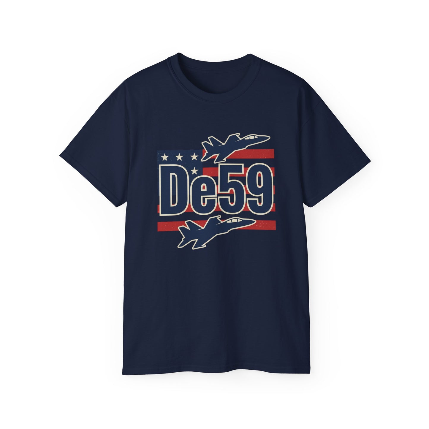 De59 Jet Fighter Tee — American Flag Military Aviation T‑Shirt