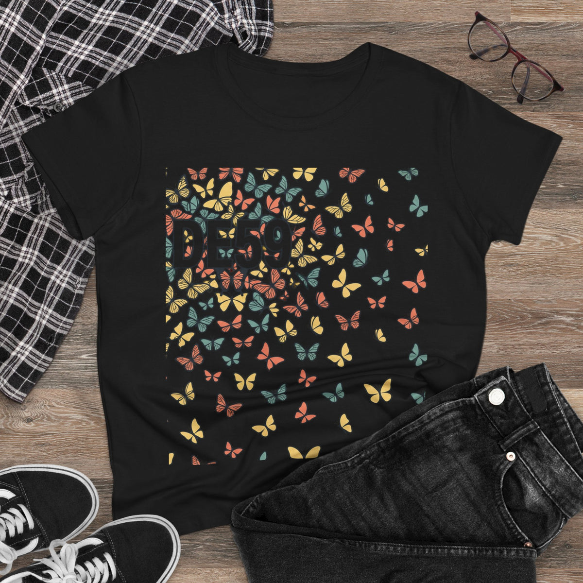 Butterfly Scatter Tee — DE59 Graphic Women's T-Shirt