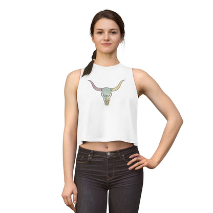 Pastel Bull Skull Crop Top — Women's Boho Western