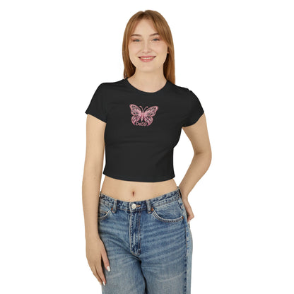 Pink Butterfly Baby Tee — Women's Cropped Graphic Tee