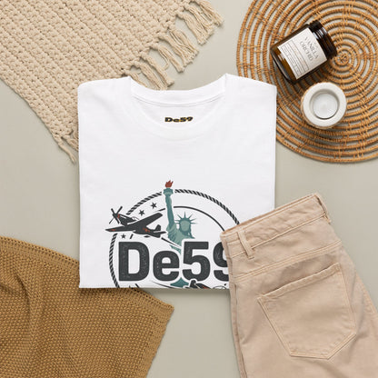 DE59 Aviation Graphic Tee – Statue of Liberty & Star Travel T-Shirt