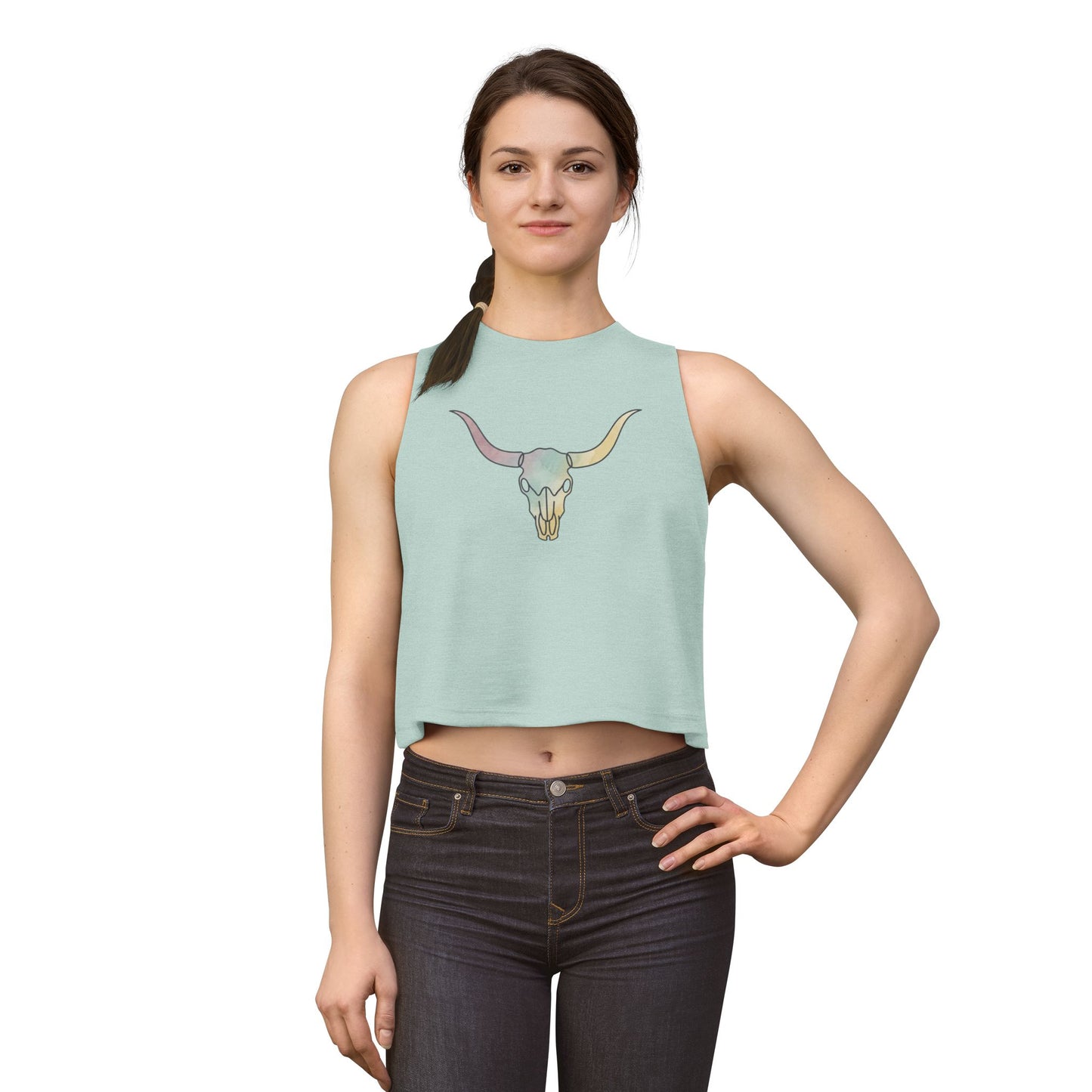 Pastel Bull Skull Crop Top — Women's Boho Western