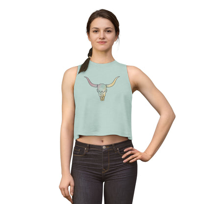 Pastel Bull Skull Crop Top — Women's Boho Western