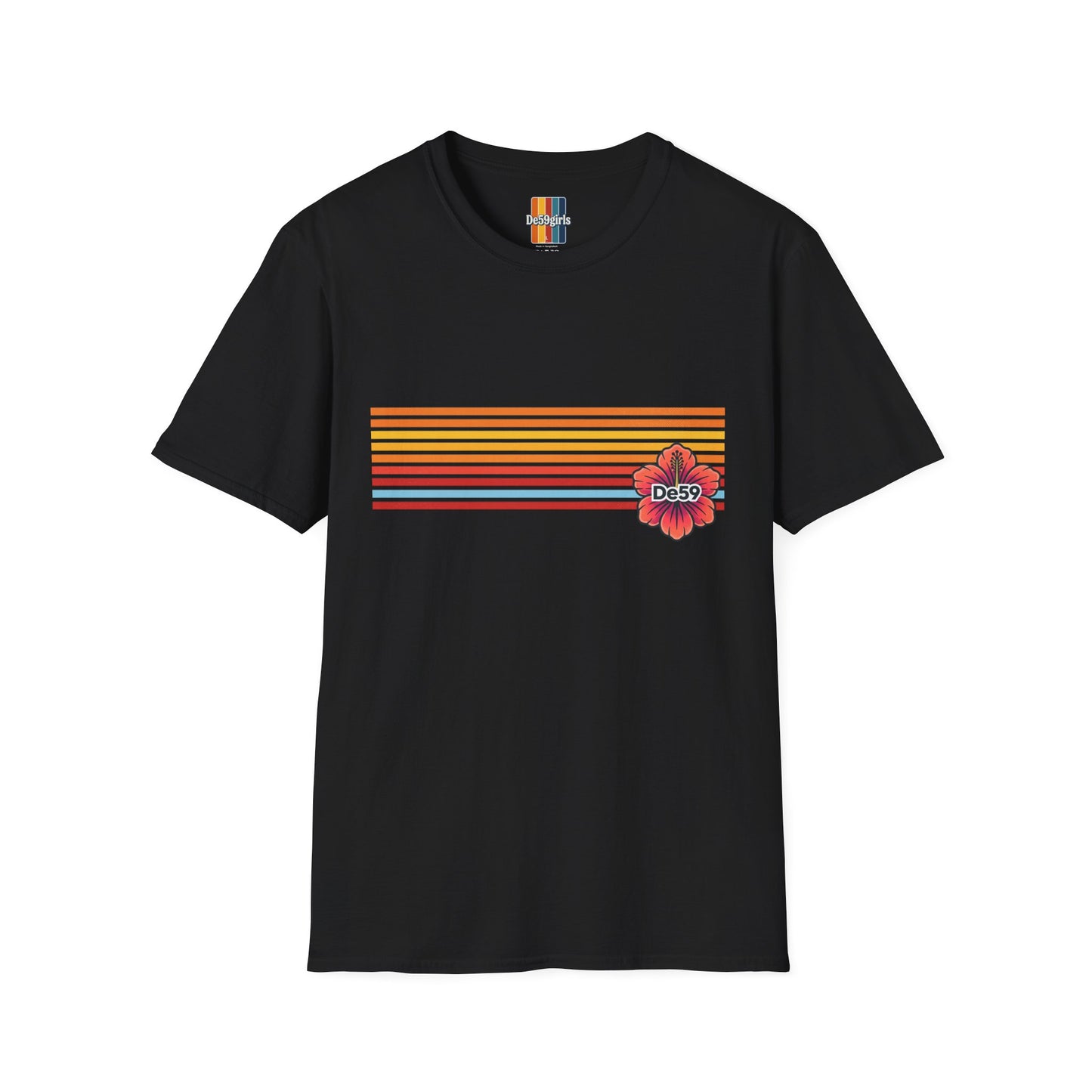 Retro Sunset Stripe T-Shirt — De59 Chest Logo