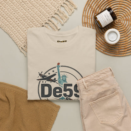 DE59 Aviation Graphic Tee – Statue of Liberty & Star Travel T-Shirt