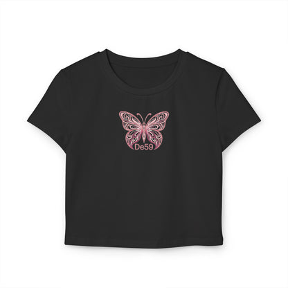 Pink Butterfly Baby Tee — Women's Cropped Graphic Tee