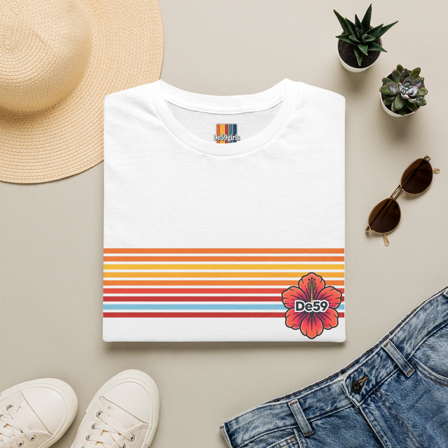 Retro Sunset Stripe T-Shirt — De59 Chest Logo