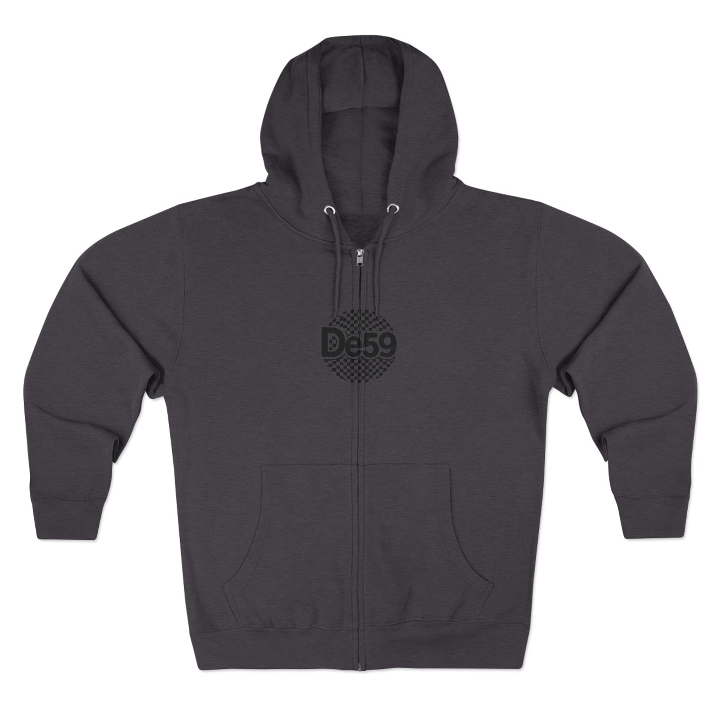 Zip Hoodie — Retro Checkered 'De59' Logo Zip-Up Hoodie