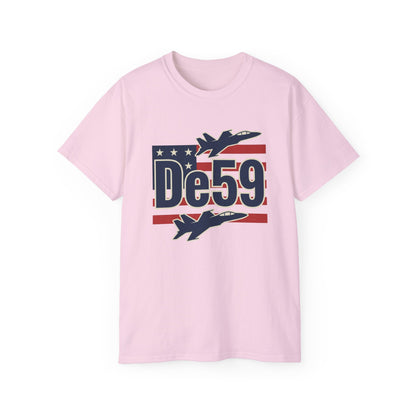 De59 Jet Fighter Tee — American Flag Military Aviation T‑Shirt