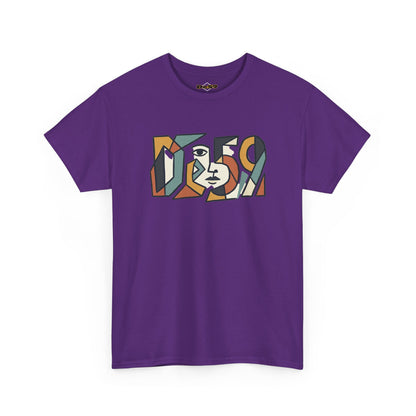 Abstract Face 'DES9' Graphic Tee — Retro Cubist Art Shirt