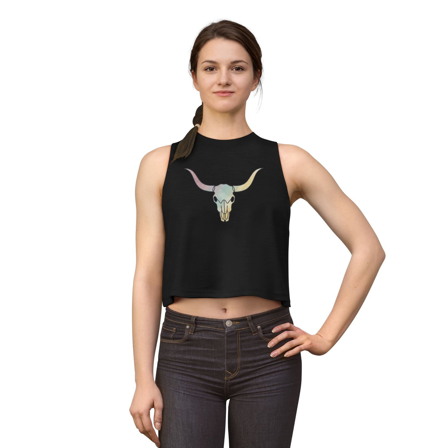 Pastel Bull Skull Crop Top — Women's Boho Western