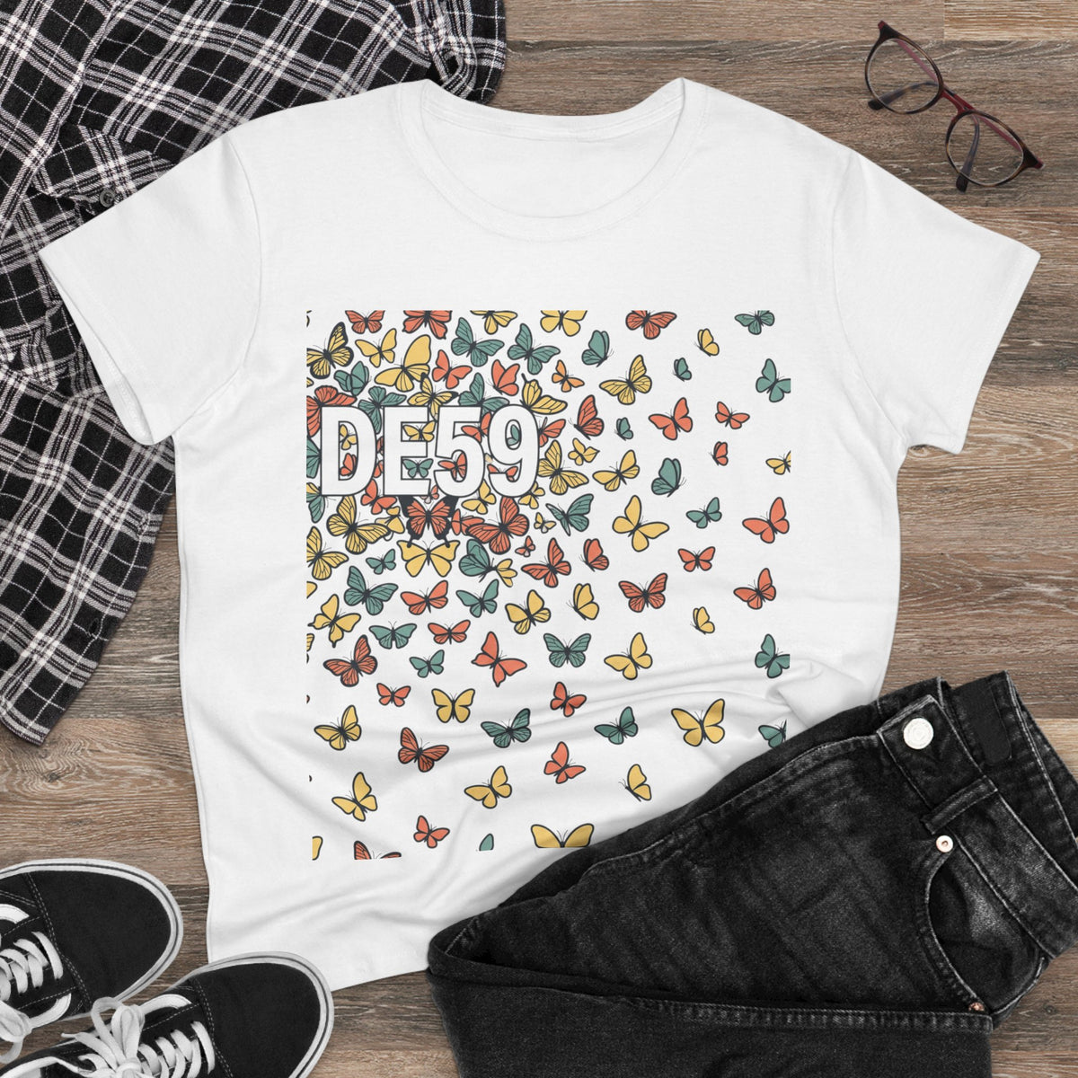 Butterfly Scatter Tee — DE59 Graphic Women's T-Shirt