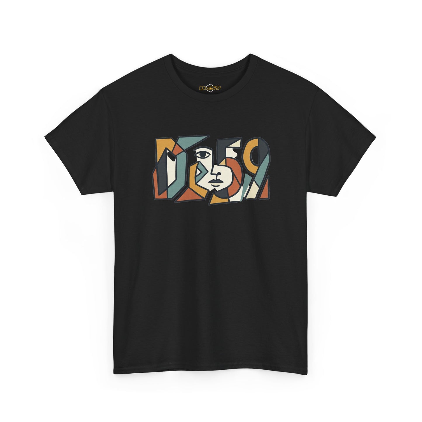 Abstract Face 'DES9' Graphic Tee — Retro Cubist Art Shirt