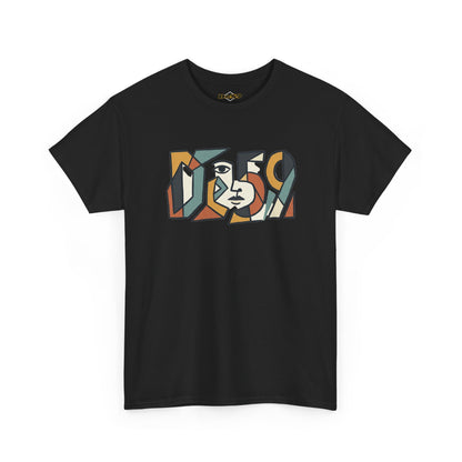 Abstract Face 'DES9' Graphic Tee — Retro Cubist Art Shirt