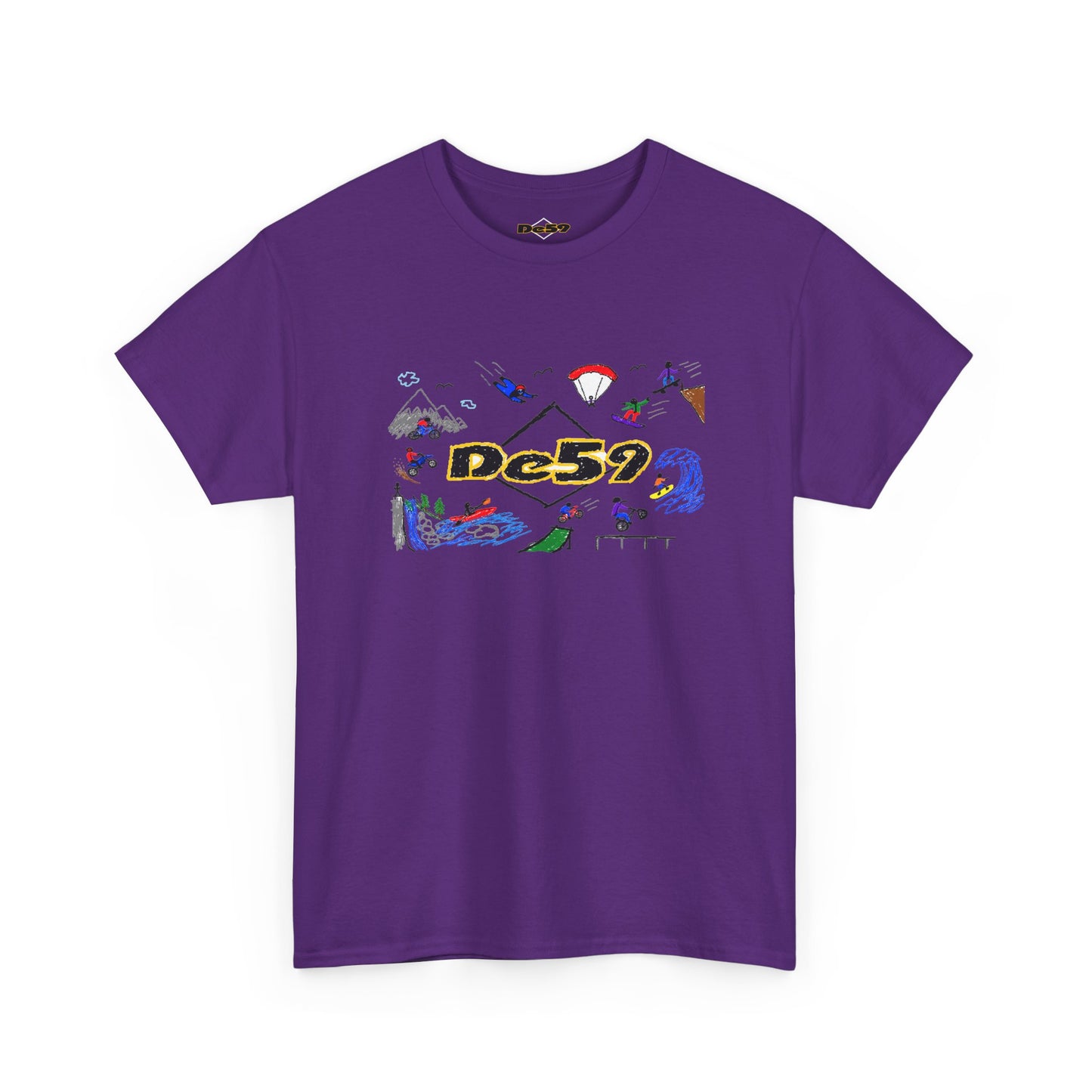 Des9 Graphic Tee — Colorful Surf & Skate Collage T-Shirt
