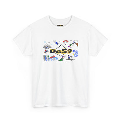 Des9 Graphic Tee — Colorful Surf & Skate Collage T-Shirt