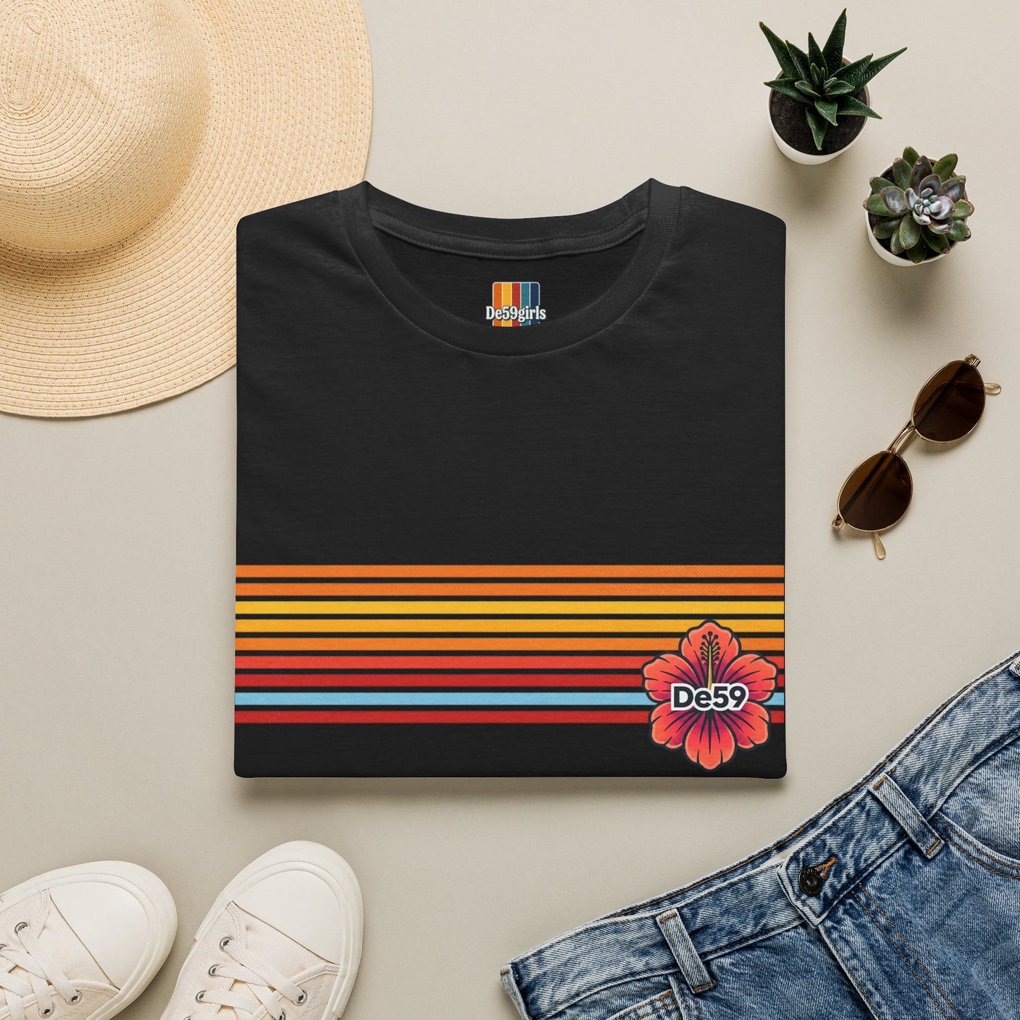 Retro Sunset Stripe T-Shirt — De59 Chest Logo
