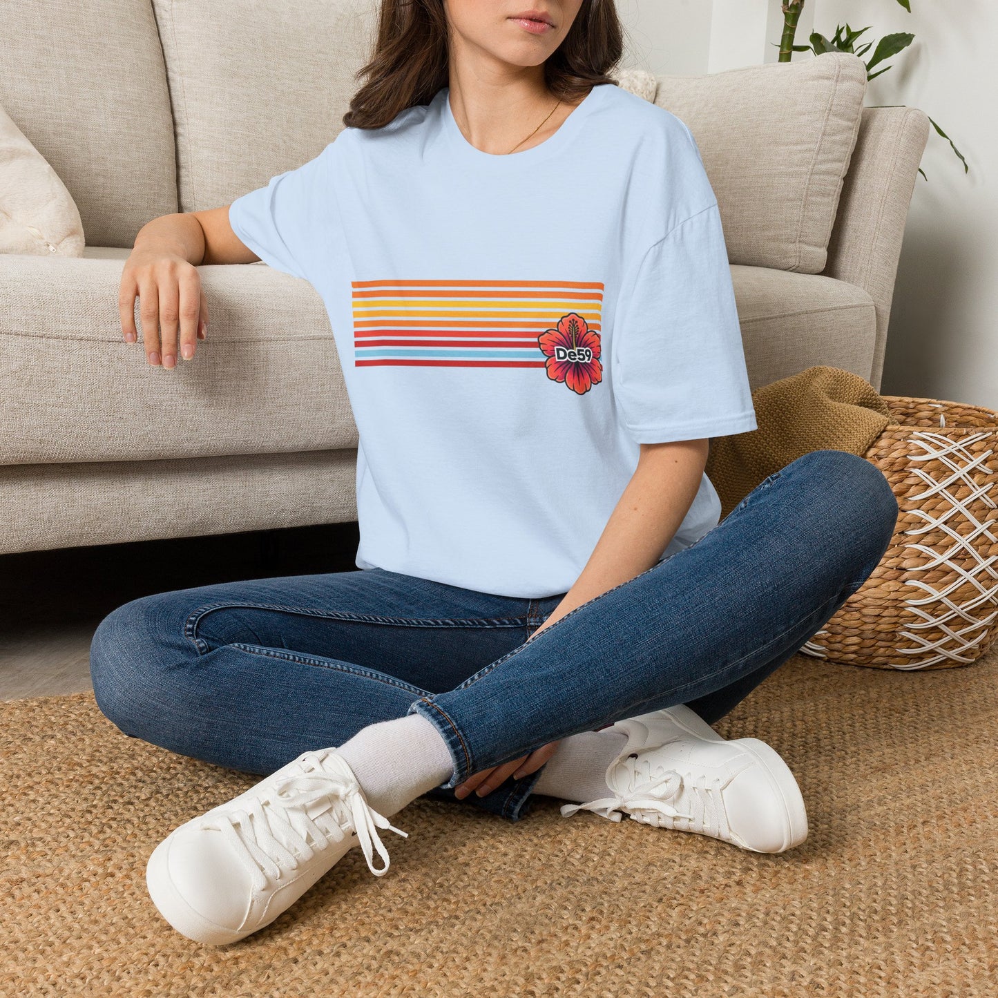 Retro Sunset Stripe T-Shirt — De59 Chest Logo