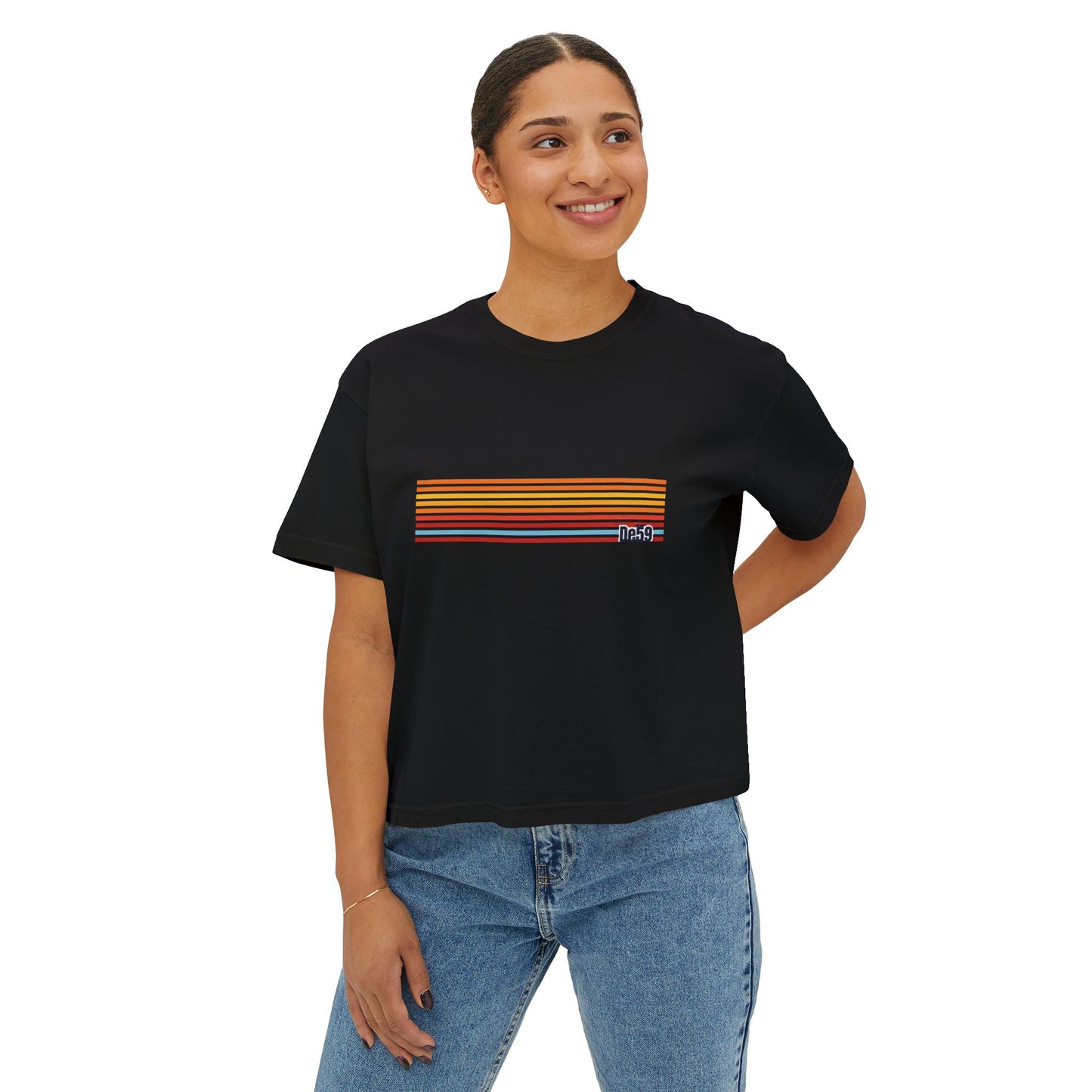 Retro Stripe Boxy Tee — Women's Vintage-Inspired Crop T-Shirt