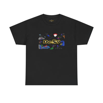 Des9 Graphic Tee — Colorful Surf & Skate Collage T-Shirt