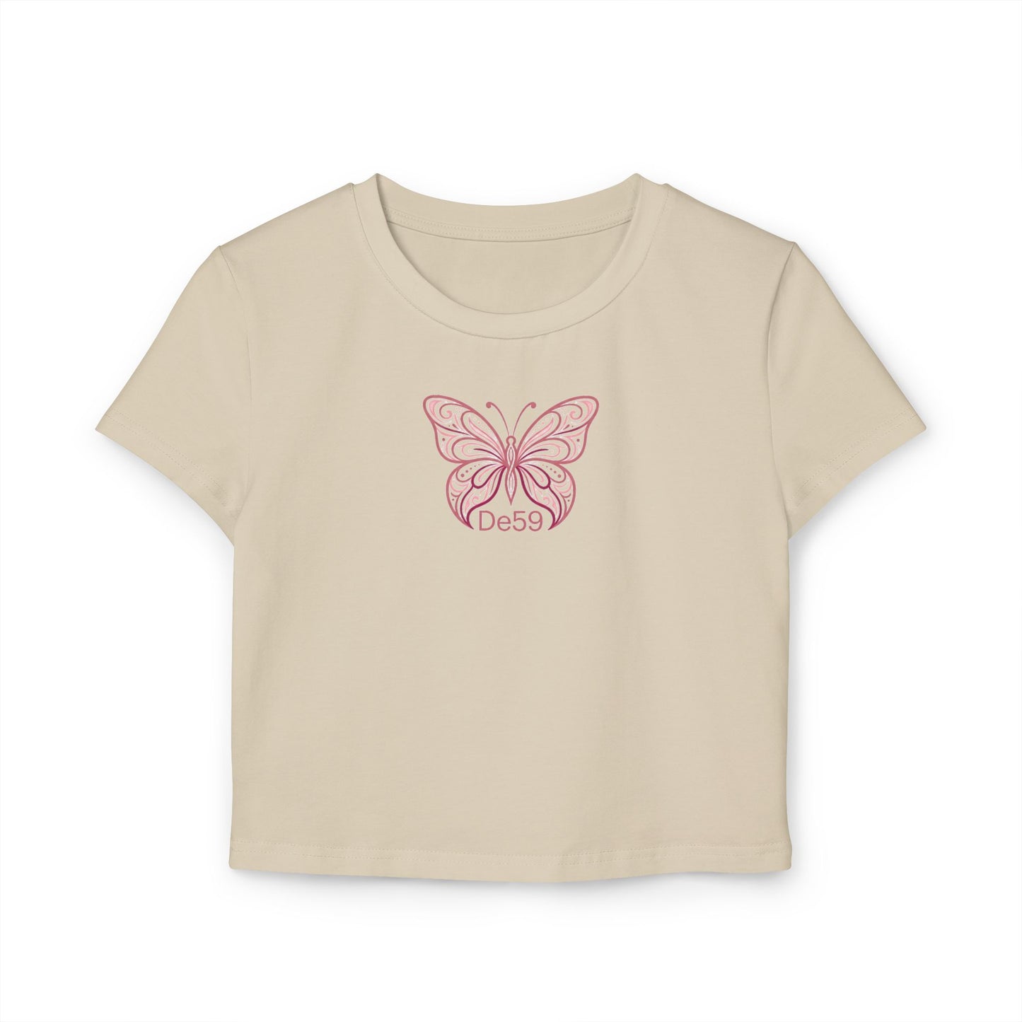 Pink Butterfly Baby Tee — Women's Cropped Graphic Tee
