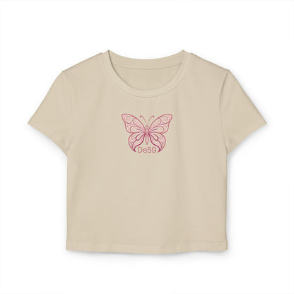 Pink Butterfly Baby Tee — Women's Cropped Graphic Tee